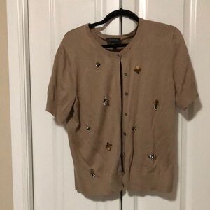 Embellished Tan Short Sleeve Cardigan